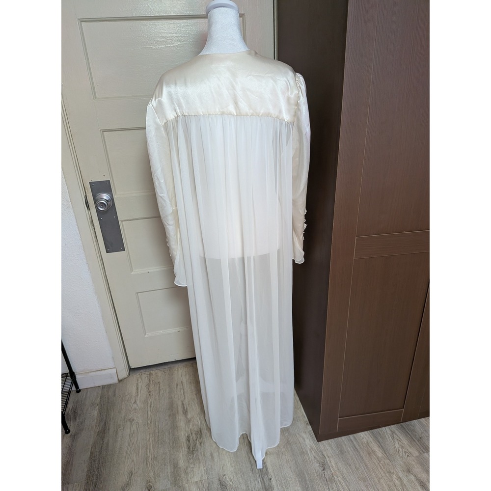 Flora Nikrooz Vintage 1980s Ivory Sheer Chiffon Bridal Peignoir Robe Medium - Picture 4 of 7